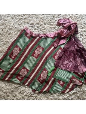 Vintage Two-Tone Wrap Skirt with Patterned and Solid Panels